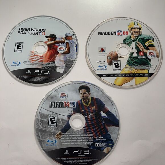 Lot FIFA 14 Madden 09 Tiger Woods 11 Sony PlayStation 3, 2013) PS3 Discs Only - Picture 1 of 8